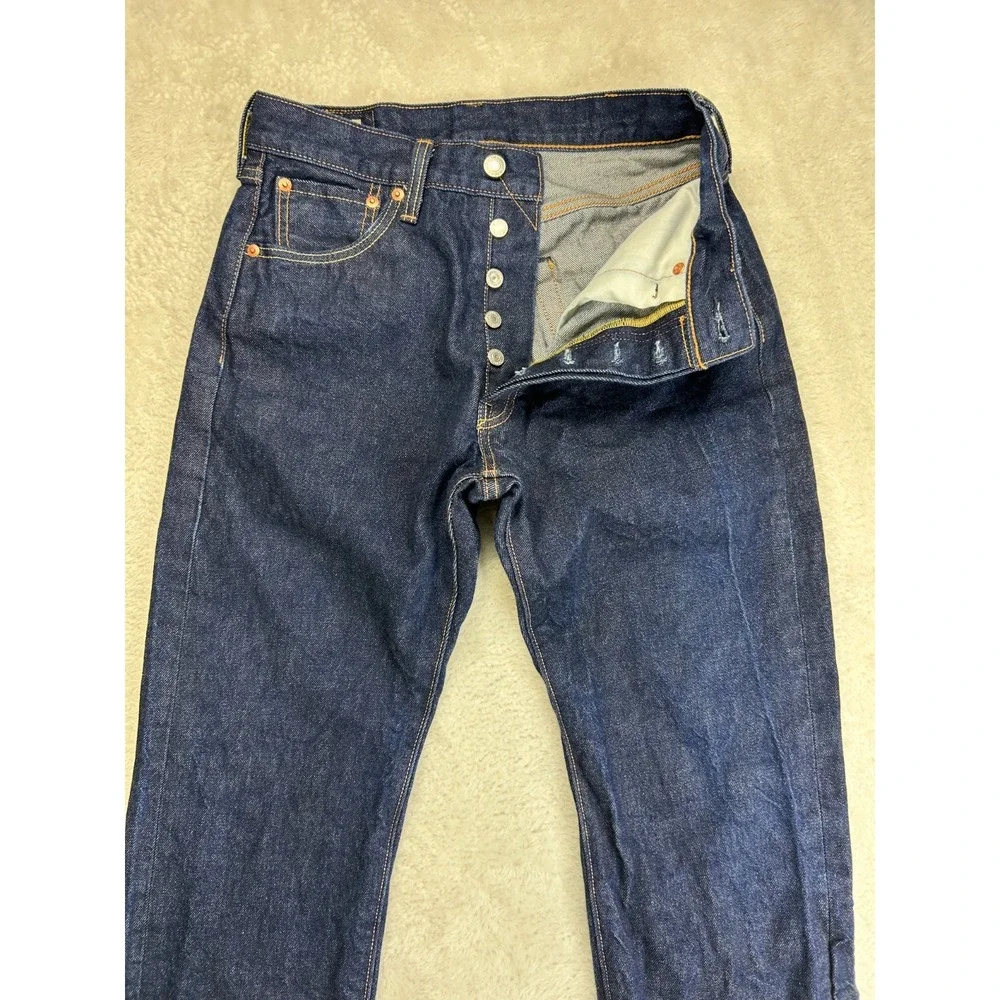 Levi's 501 Selvedge Straight Leg Jeans Mens 30x30 Navy Blue Button Fly (28x28)